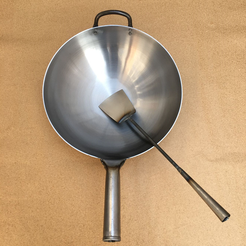 铁锅炒锅老式铁锅家用无涂层山东章丘燃气灶手工铁锅不粘锅 30铁把加