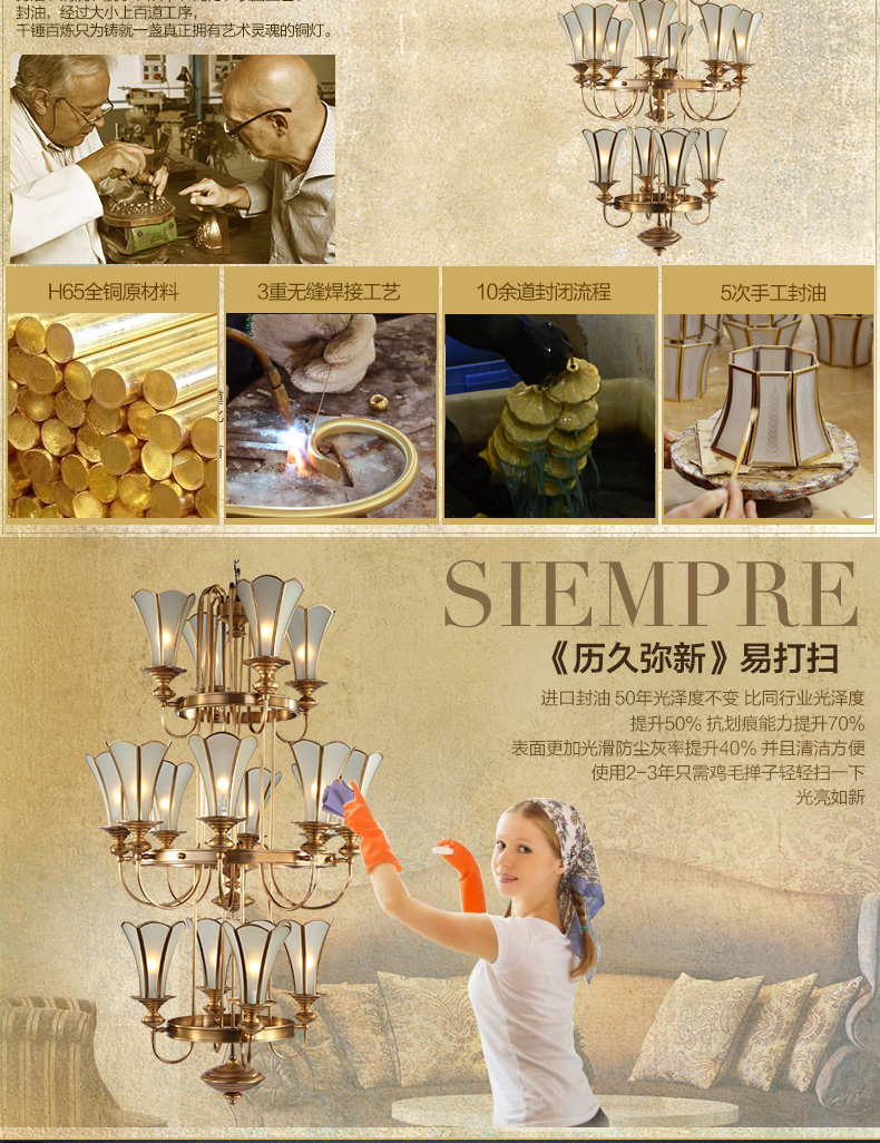 
                                        雄能 欧式吊灯楼梯灯别墅工程灯具 全铜三层酒店会所大厅灯饰美式装饰大堂吊灯 16头A款现货 不含灯泡                