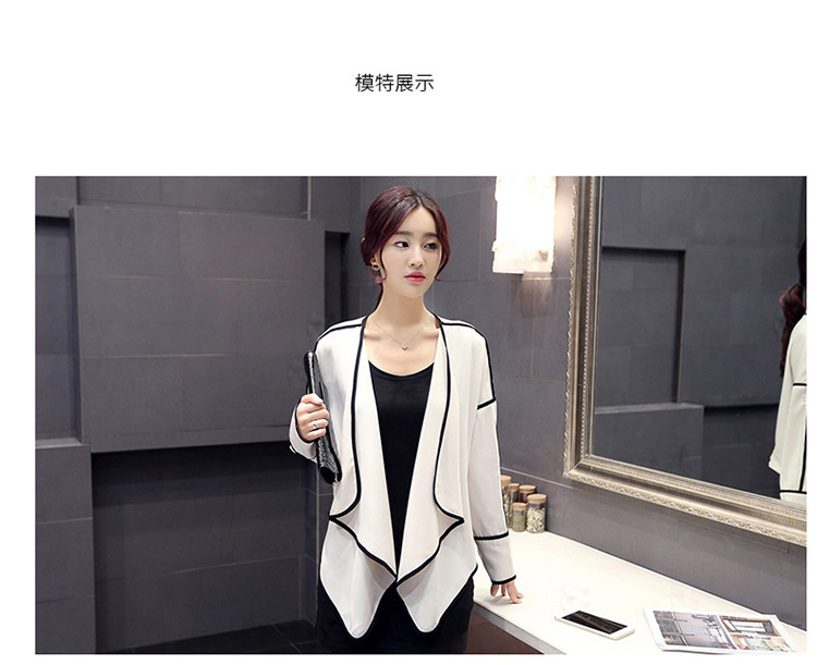 古仕卡特2015秋季新款女新品时尚韩版OL优雅长袖短休闲修身外套荷叶边上衣 米白色 M