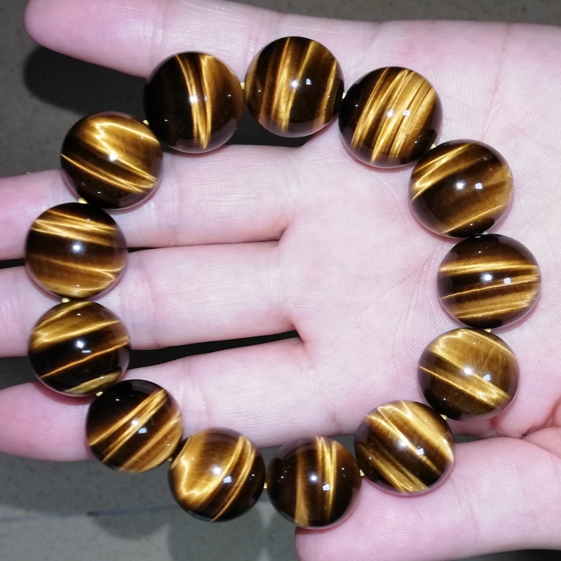 晶宇祥天然黄虎眼石手链男女木变石虎睛石鹰眼石手串闪电纹14mm