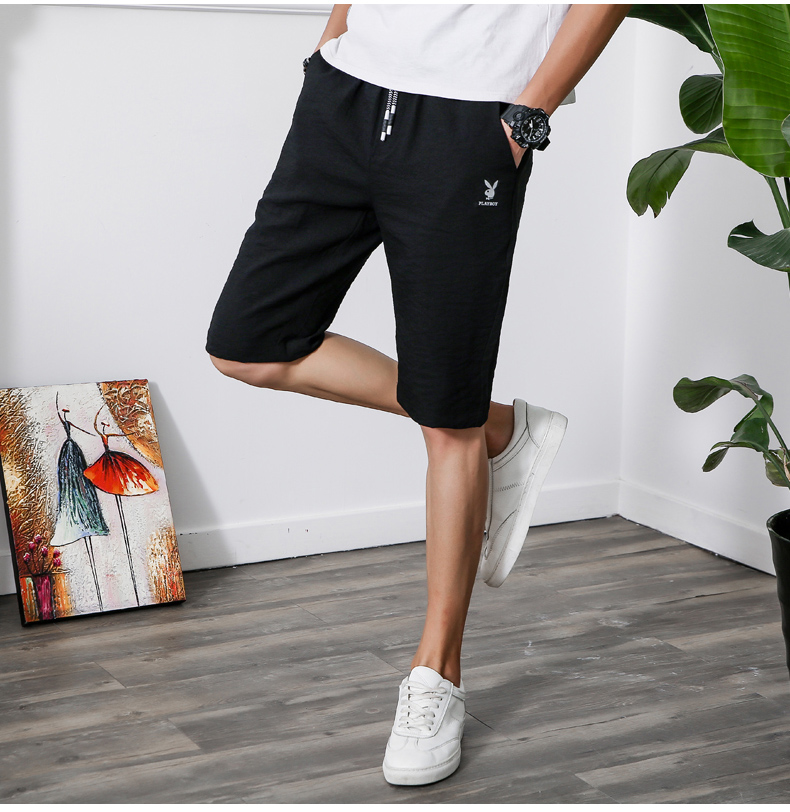 花花公子休闲短裤男2018夏季新款沙滩裤男士修身五分休闲裤中裤子大码