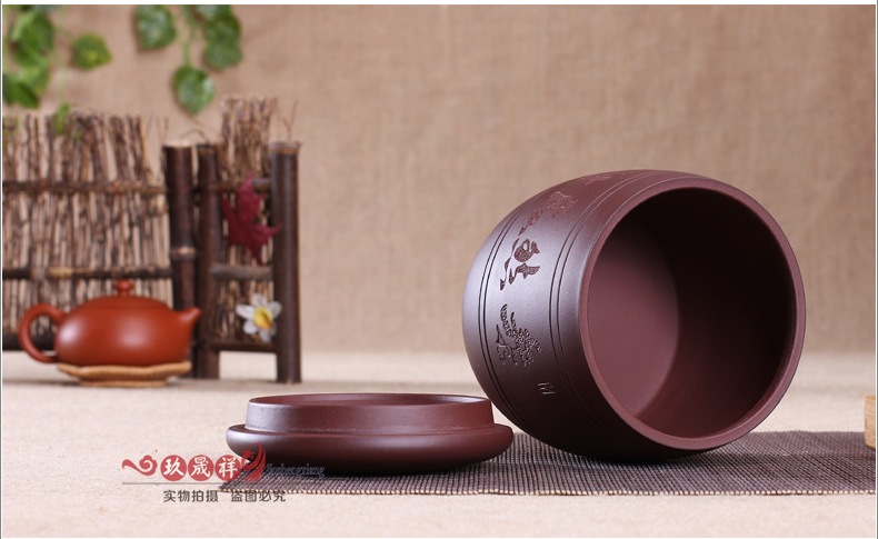 
                                                            玖晟祥 宜兴紫砂茶叶罐小号储茶罐普洱醒茶罐存储茶缸陶瓷密封储物罐 散茶约半斤装茶盒 【 线圆】约5两装                