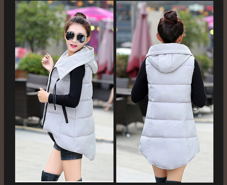 韩文2015秋冬新款羽绒棉服连帽外套马夹中长款背心马甲女潮 黑色 XL