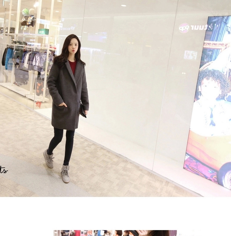 米昕蔚 韩版毛呢外套女中长款新款修身加厚毛呢大衣 黑色 XL