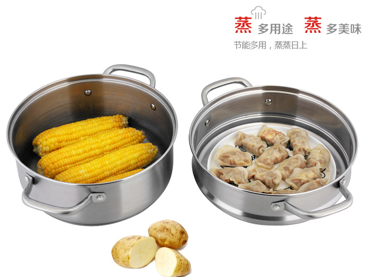 凌丰(LINKFAIR)雅厨系列26CM双层蒸汤多用锅（蒸锅/火锅/汤锅/煎锅） 双层蒸笼