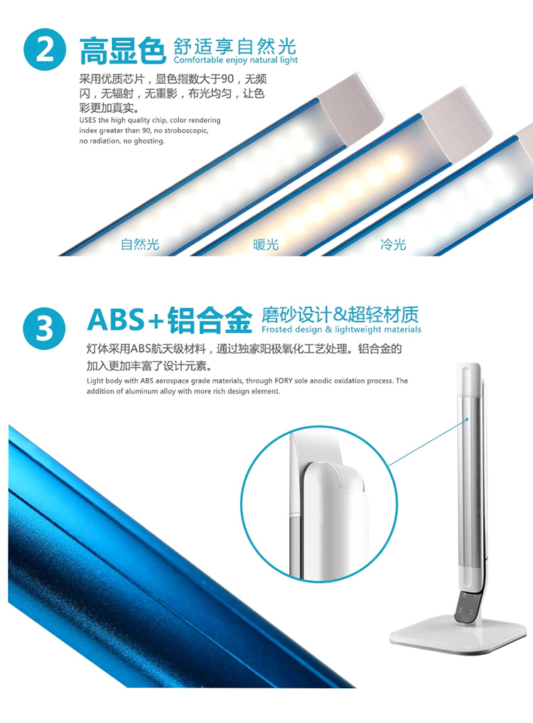 
                                        一米青品 LED台灯护眼灯学习工作儿童学生书桌阅读灯触控触摸调光 创意折叠床头灯 10W台灯 调光调色 蓝色                