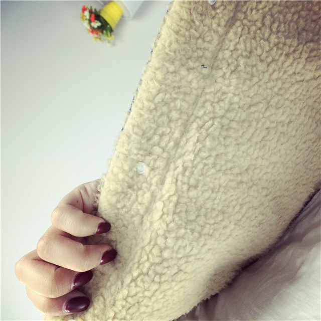 Laconemon 2015秋冬新款牛仔外套女韩版加绒长袖单排扣 蓝色 XL