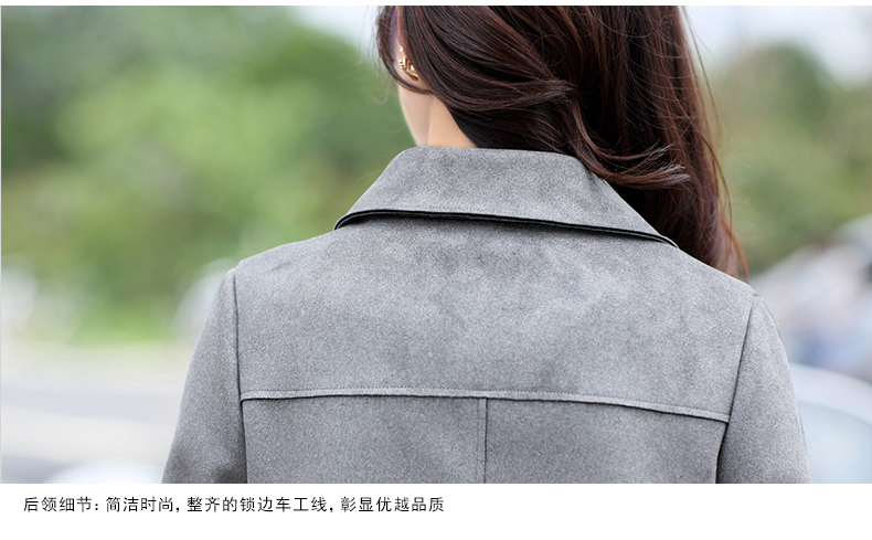 
                                        兰普丽2017秋冬新款韩版中长款修身鹿皮绒毛呢外套女 酒红色 L                