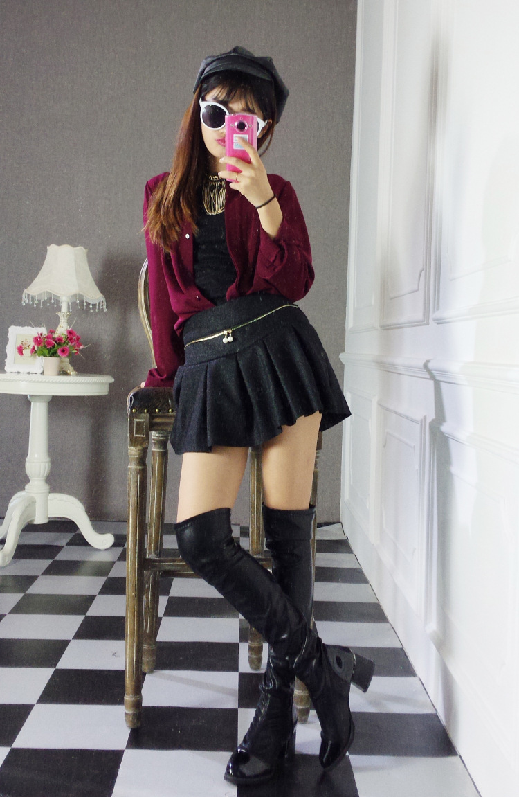 红晶灵2015冬季新款女装百搭珍珠靴裙女3017 黑色 均码