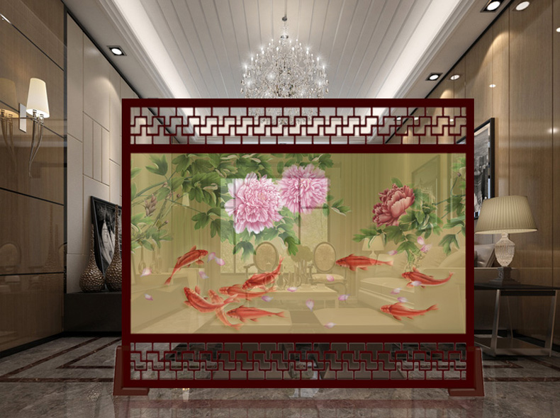 
                                                                                睿泽之家 定制镂空屏风 欧式新中式屏风 玄关客厅办公室摄影隔断 花下九鱼 不透明 240cm宽X200高 上下镂空                
