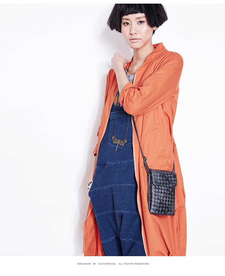 云上生活2016春季女装新款宽松立领风衣女中长款外套53W2834 桔红色 XL