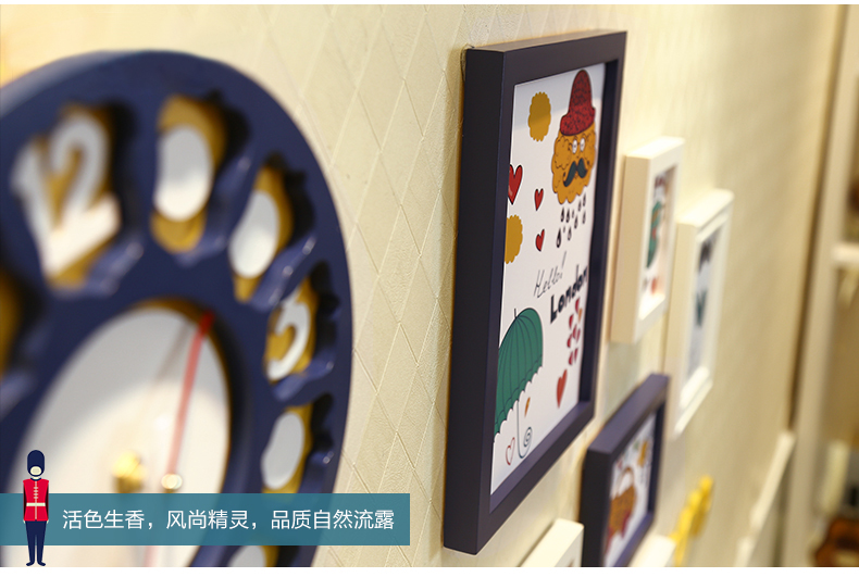 
                                        庭乐  英伦风格实木照片墙 相框墙创意组合相片墙欧式客厅相框挂墙 白蓝A款组合+送英伦画心                