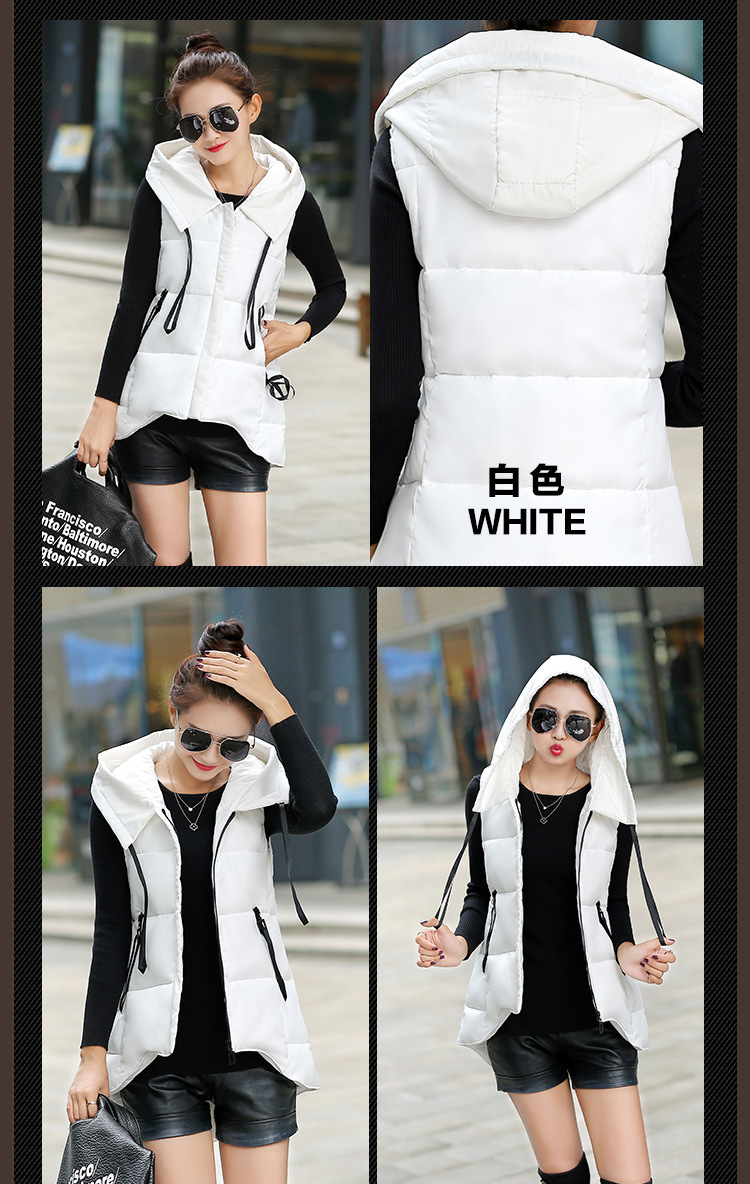 韩文2015秋冬新款羽绒棉服连帽外套马夹中长款背心马甲女潮 黑色 XL
