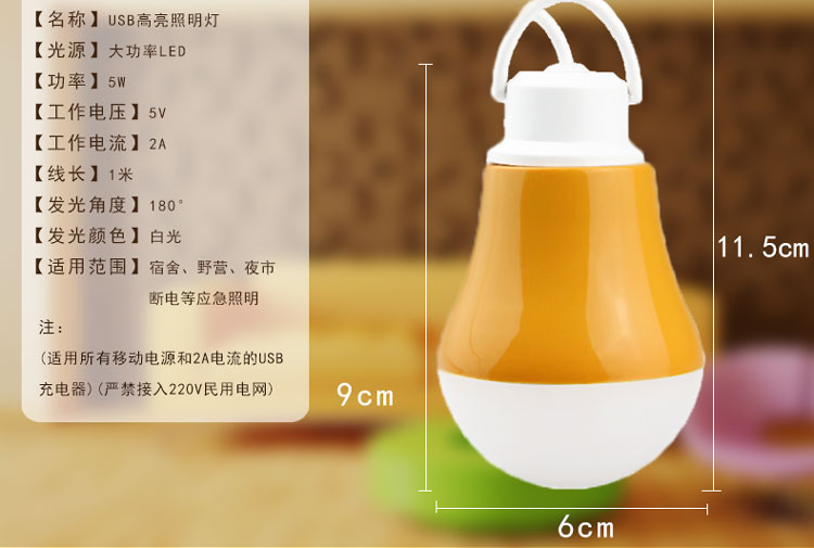 比月 led灯泡E27螺口4W暖光超亮球泡灯USB照明户外野营光源带线插头声控小夜灯 珍珠紫