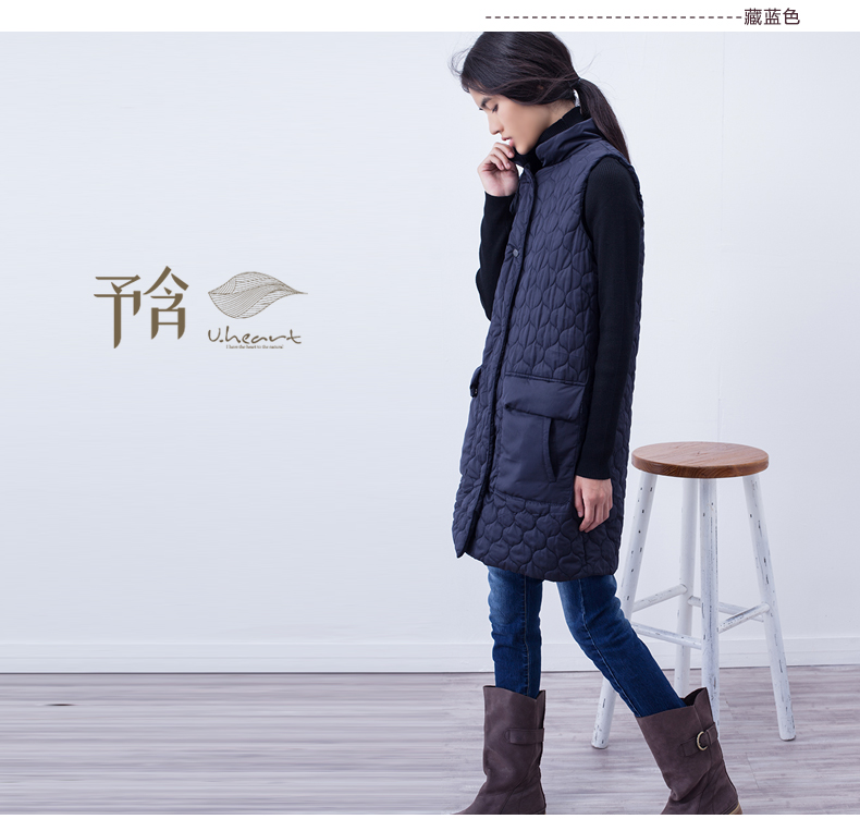 
                                        予含中长款加厚棉马甲2017春原创棉麻立领坎肩内搭女大码百搭 藏蓝色(已售罄) M                