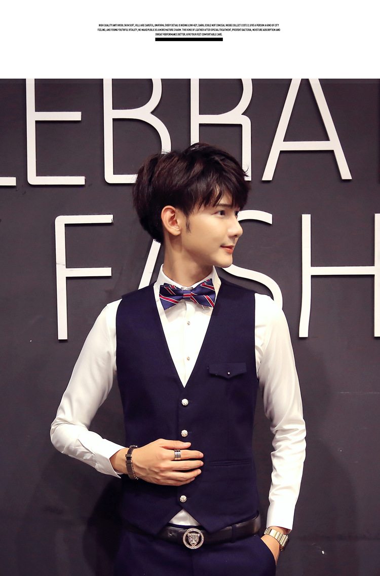 韩版修身男士纯色西装三件套新郎伴郎礼服发型师主持人装 黑色 50(l)