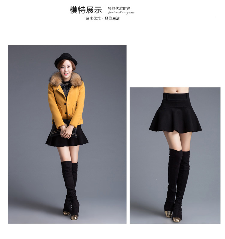 
                                        衣典零一 2016秋冬装新款女装秋季韩版纯色高腰显瘦打底裙子A字裙半身裙短裙 黑色 M                