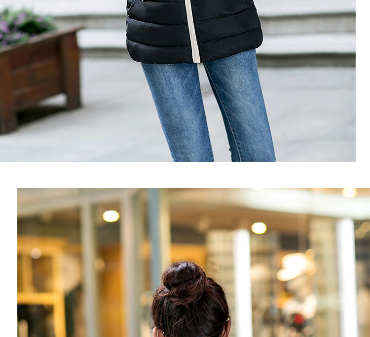 婕诗娅实拍中长款马甲2015秋冬季新款羽绒棉服连帽外套马夹背心女潮 米白色 L