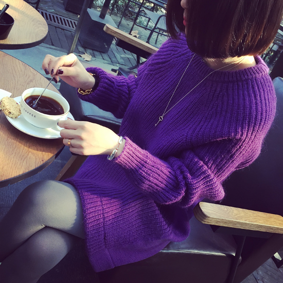 衣与草2016春季女装 针织中长款女套头韩版圆领针织上衣雪纺假 两件连衣裙 黑色 均码