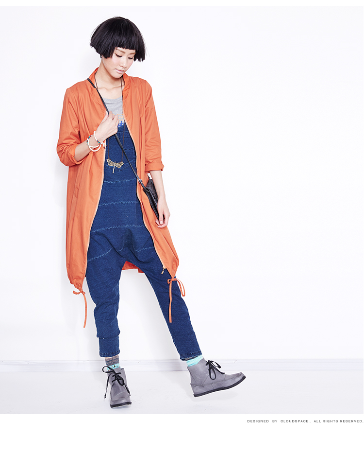 云上生活2016春季女装新款宽松立领风衣女中长款外套53W2834 桔红色 XL