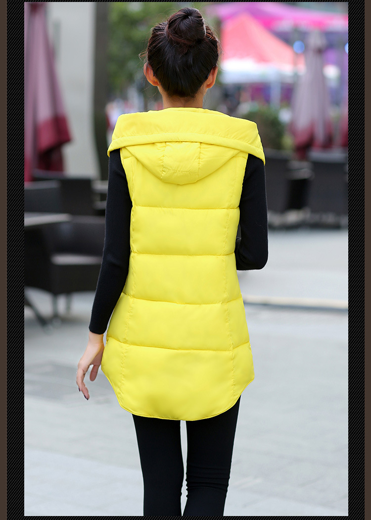 韩文2015秋冬新款羽绒棉服连帽外套马夹中长款背心马甲女潮 黑色 XL