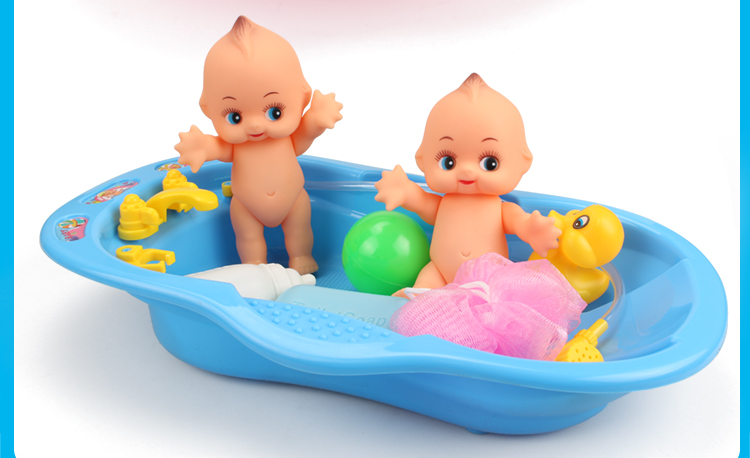 宝宝洗澡娃娃浴盆娃娃戏水玩具组合小浴盆儿童仿真过家家玩具女孩粉色