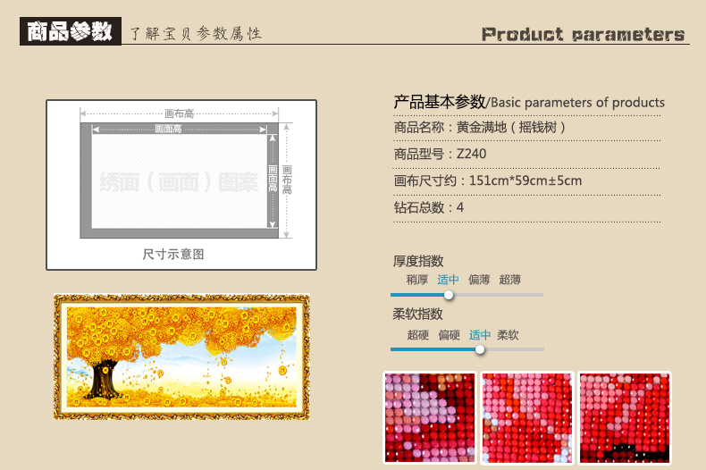 水晶钻石十字绣新款钻石画黄金满地满钻石绣贴钻画摇钱树大幅客厅风景画系列餐厅砖石秀圆钻发财树 皇室Z240 长1.51米*宽0.59米