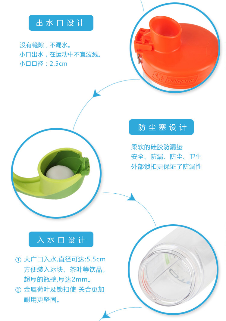 
                                                                                美国进口运动水杯耐热茶杯便携防漏随手杯大容量户外运动壶 健身水杯 登山壶太空杯旅行杯团体礼品 透明莹彩绿                