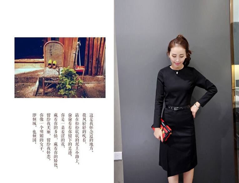 梵倲2015秋冬新款女装韩版修身a字长袖连衣裙秋中长款大码包臀针织裙XF08 铁锈色 L