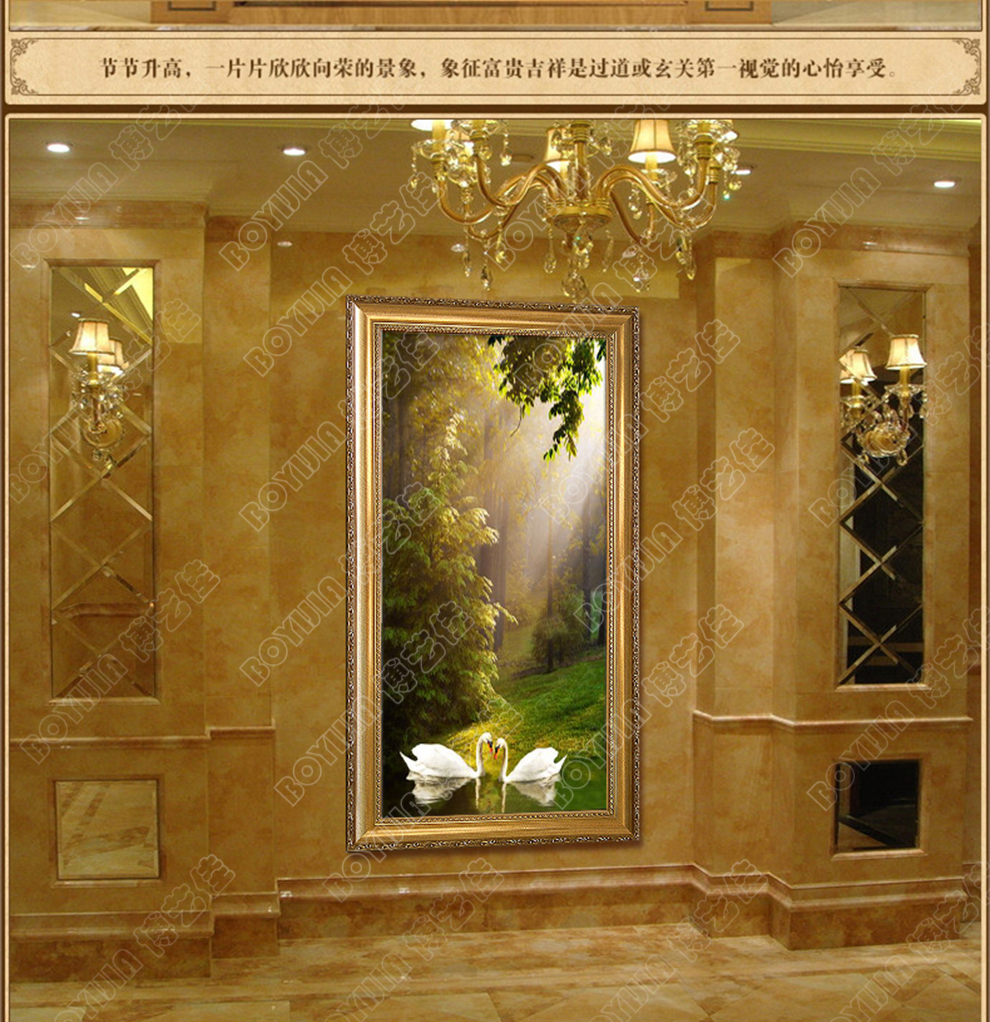 
                                                            博艺佳 欧式手绘风景油画玄关装饰画过道竖版挂画天鹅湖壁画定制 B宫殿金框 60CM*120CM                