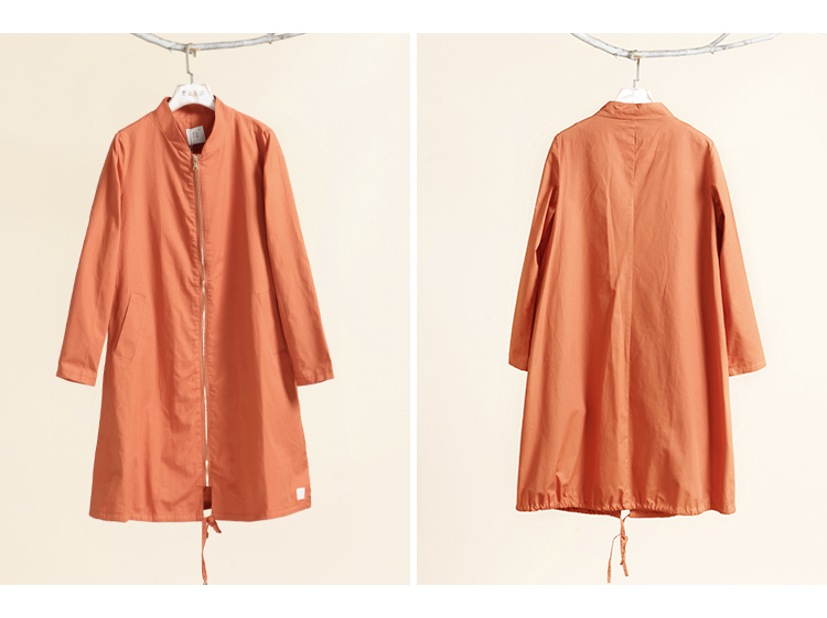 云上生活2016春季女装新款宽松立领风衣女中长款外套53W2834 桔红色 XL