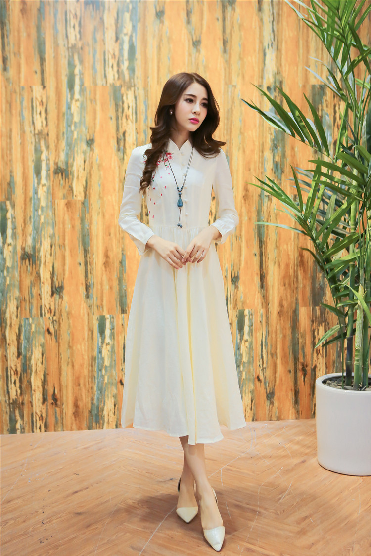 杰瑞丽莎2016春季女装新款中国风绣花春秋季长袖棉麻连