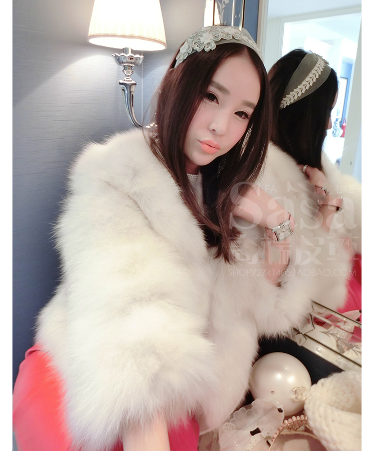 瑜歌2015秋冬新款整皮狐狸毛皮草外套女士短款长袖大衣YG2942 米白色 M