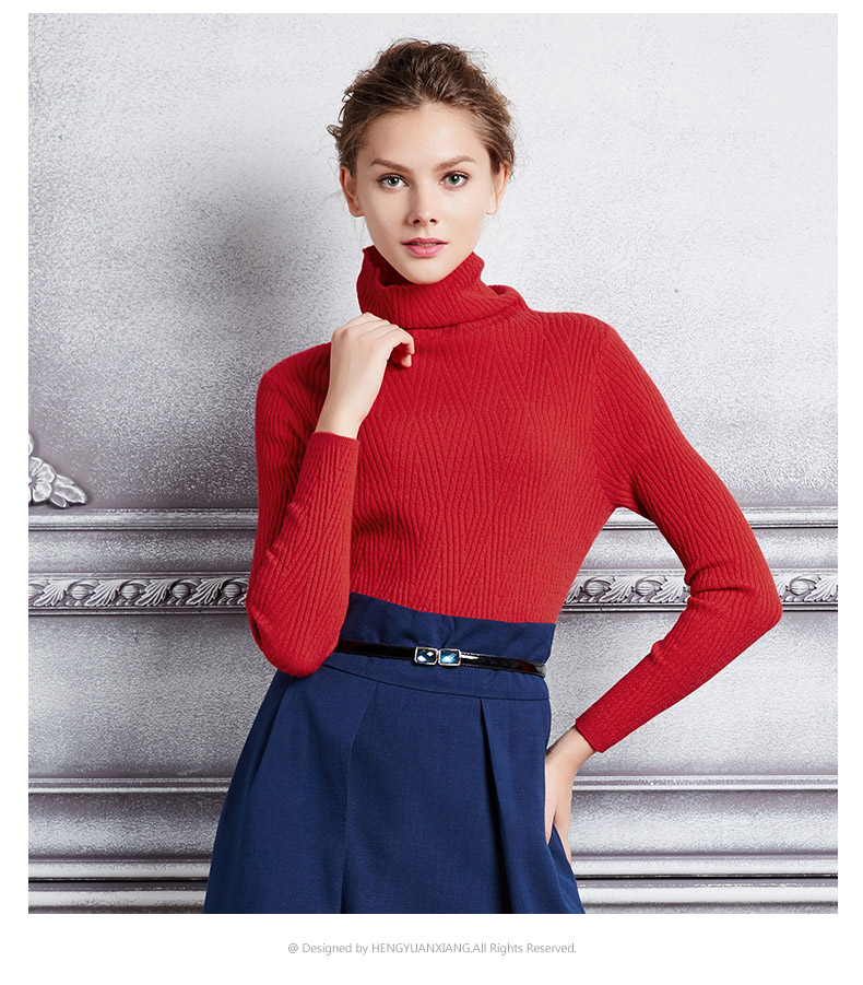 【新品大促】恒源祥女士羊绒衫2015冬季纯山羊绒毛衫可翻高领时尚修身