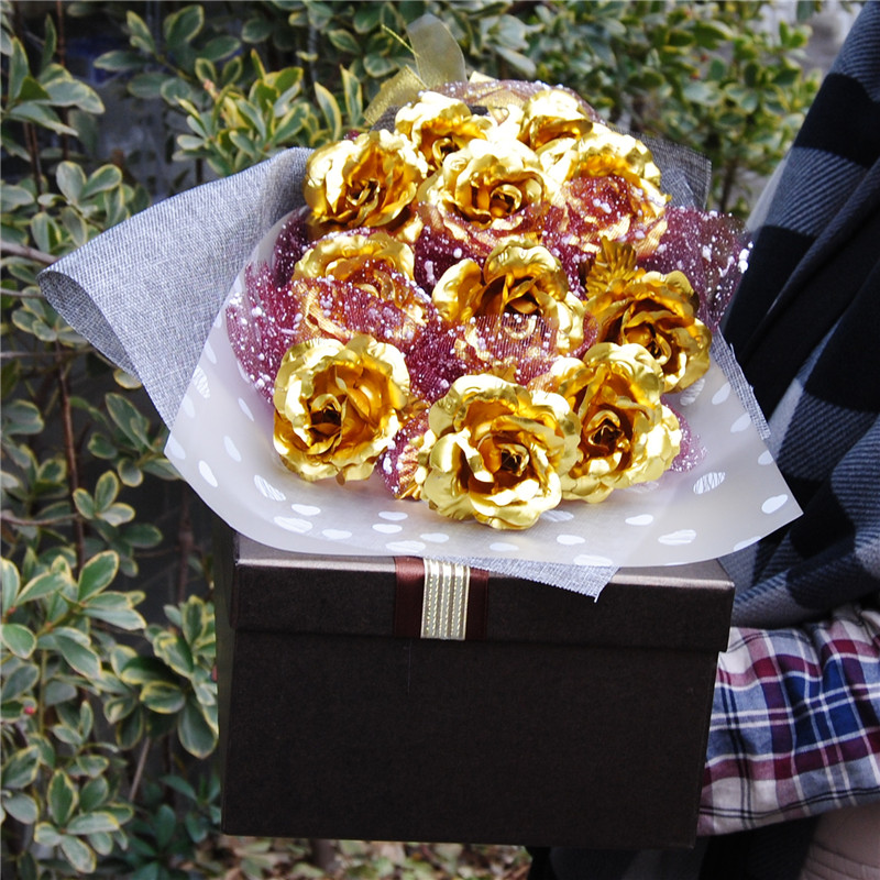 微蜜金玫瑰金箔玫瑰花束礼盒创意520情人节礼物送女友生日礼物女生送