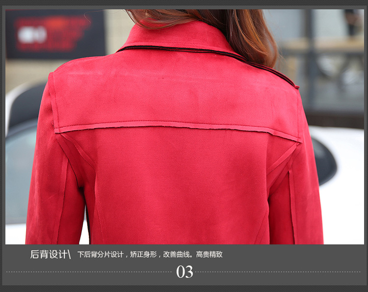 兰普丽时尚风衣短外套女秋2016新款中长款双排扣外套女 红色 XXL