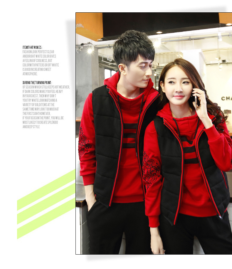 卓姿琪(zhuoziqi )秋冬套装加厚加绒卫衣三件套棒球服运动情侣装 灰  色 XXXL男