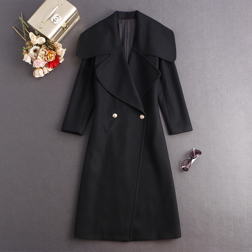芮婕服装店*秋季新款女装欧美女神外贸毛呢面料大翻领长袖外套大衣