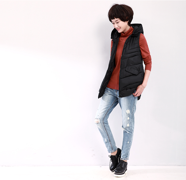 DKCHENPiN2015冬季新款连帽马甲女保暖棉马夹 黑 XL