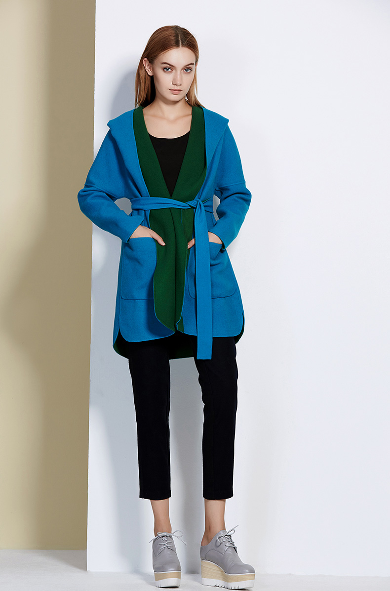 meacheal米茜尔 双面羊毛呢子大衣外套 专柜正品冬季新款女装 蓝色 l