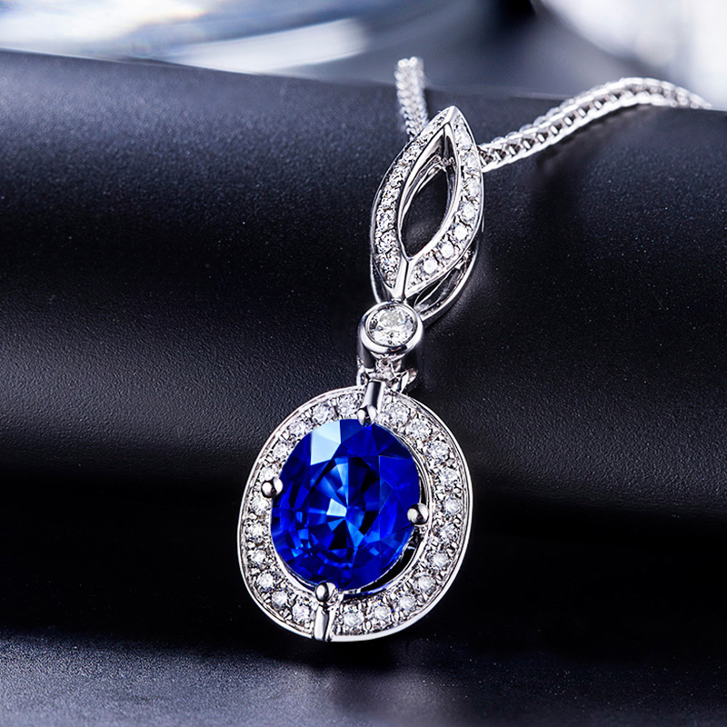 缘彩 蓝宝石吊坠女款 18k金群镶钻 彩宝 现货