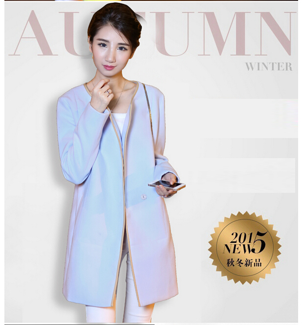 婕芙兰 2015秋装新款韩版中长款呢子风衣外套 5375 明黄色 XL