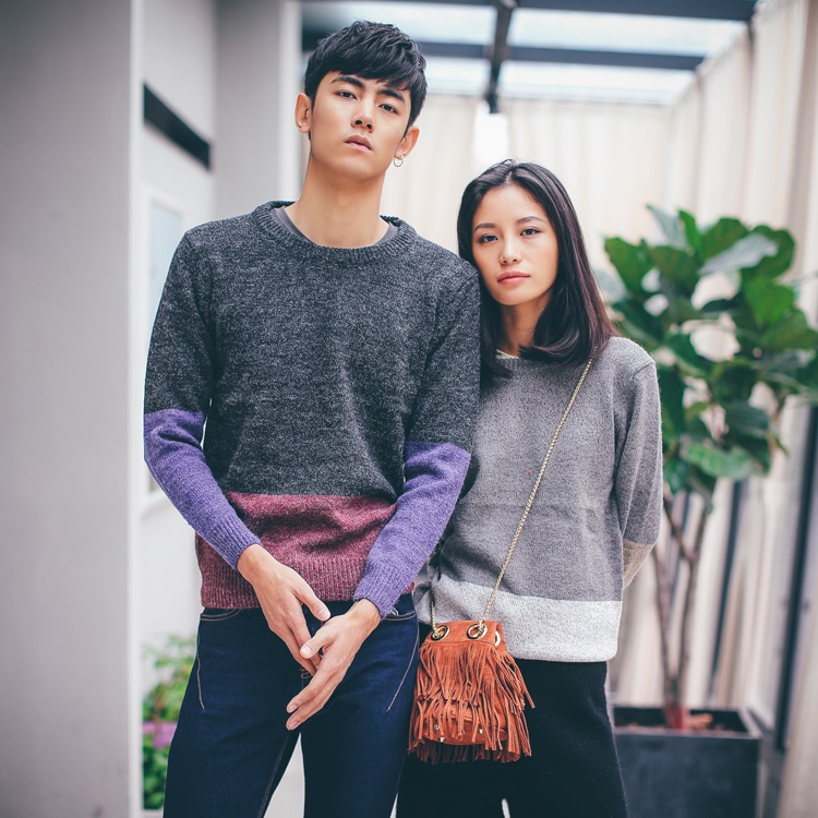 godlike 2016秋冬新款情侣装 韩版潮流个性男女毛衣 撞色拼接套头毛衣