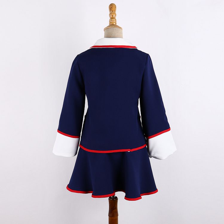 九月服饰店*名媛淑女气质单排扣外套半身短裙小香风时尚学院两件套装 深蓝色 S