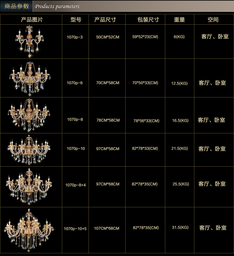 奥薇 欧式水晶吊灯客厅卧室餐厅灯饰灯具1070p 6头K9水晶