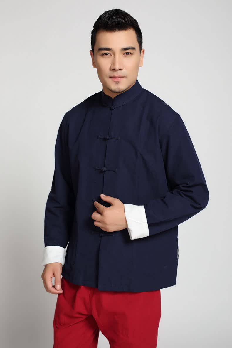 唐装男汉服老粗布外套中式中青年复古风古装居士服风男装藏青色165