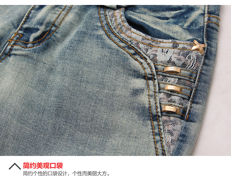 
                                        薇女子 牛仔裤女2017春夏新款 阔腿高腰九分裤翻边直筒裤女装 C1050 蓝色 M                