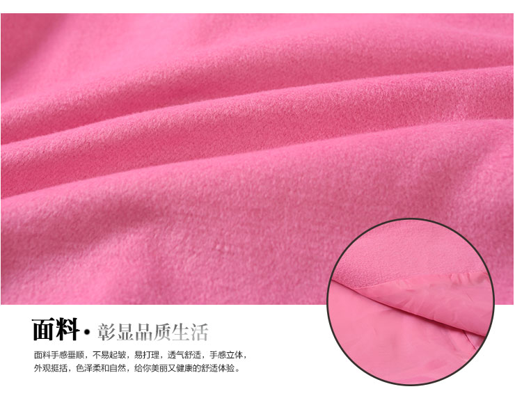 待君归毛呢大衣女秋冬装新款2015女装休闲粉色无扣直筒中长款外套 粉红色 M