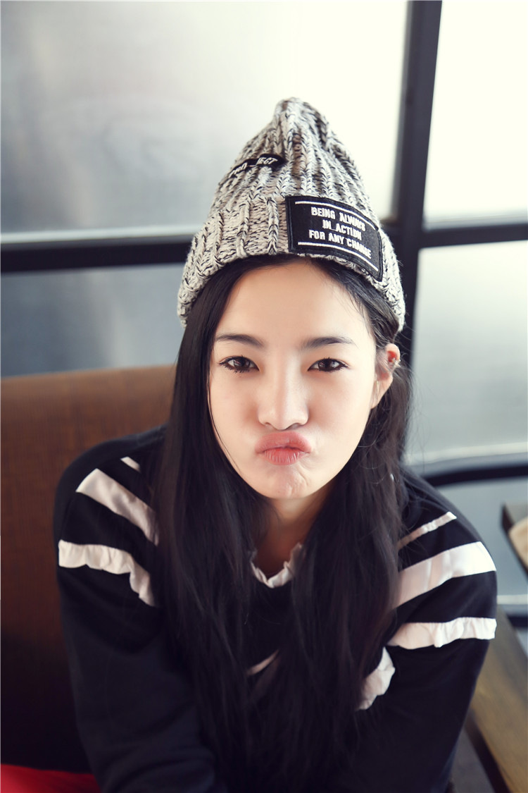 柳媛秋冬天加厚贴布字母针织帽毛线帽子韩版保暖帽潮男女8014 咖啡色