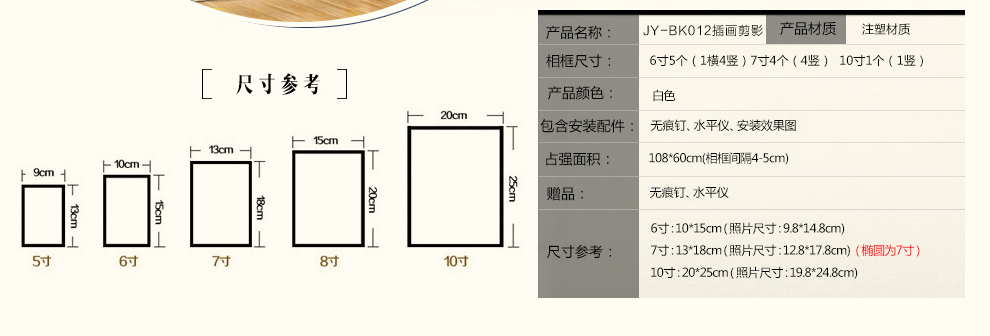 
                                                            景宇 创意照片墙相片墙 白红青春印记11框                